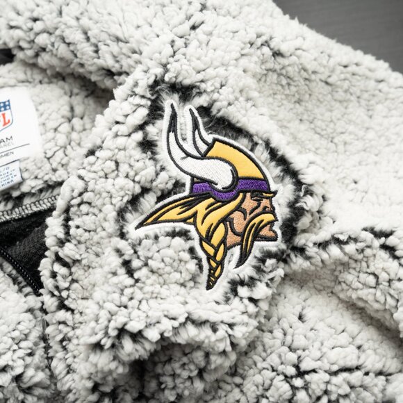 NFL Minnesota Vikings. Gray Sherpa Quarter-Zip Pullover Jacket. - Picture 6 of 7